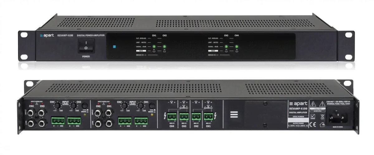 Apart REVAMP4100 - профессиональный 4-канальный цифровой усилитель мощности: 4 х 100W на нагрузке 4